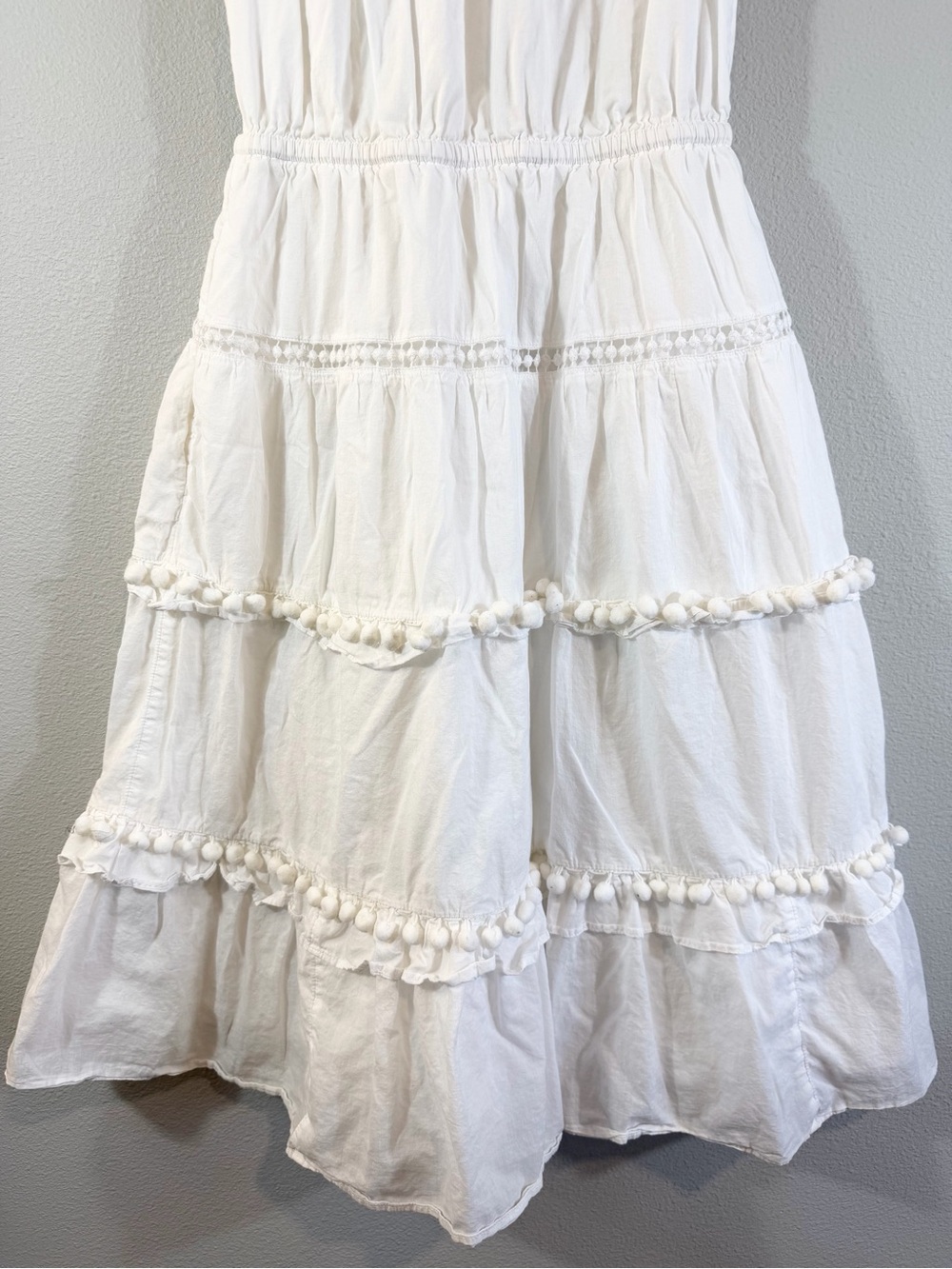 J. Crew Point Sur Pom Pom Midi Dress 0P White Flutter Sleeve Minimalist Cottage - Picture 11 of 11